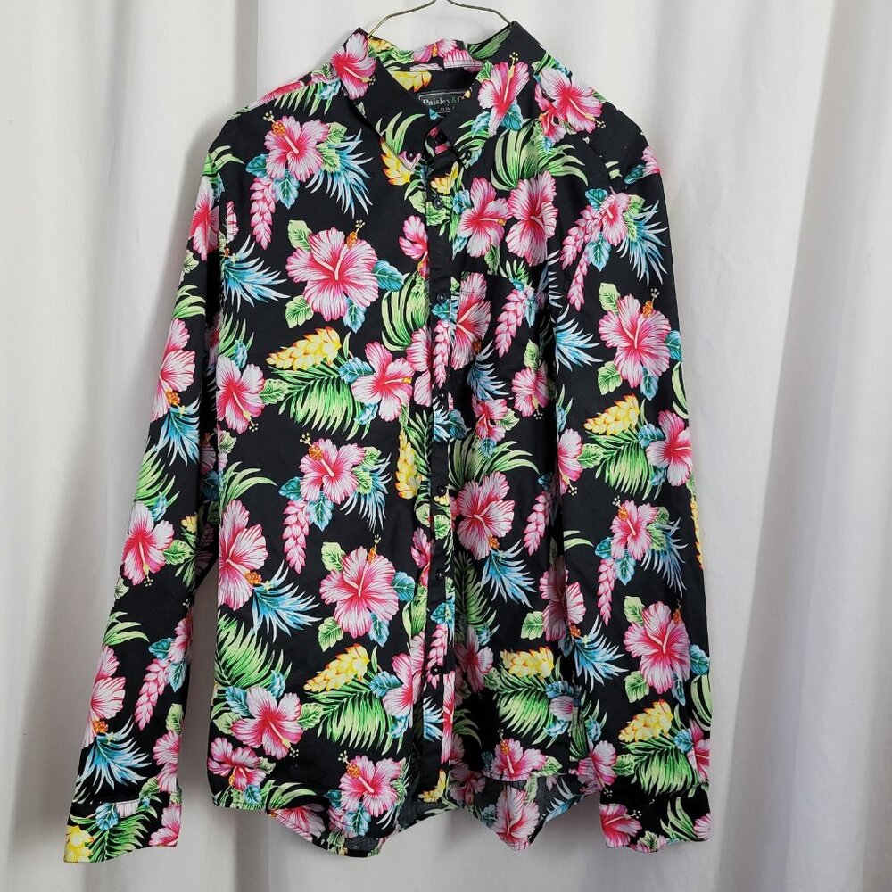 Paisley & Gray Shirt Slim Fit Button Down Hawaiian Floral XXL Unisex Tropical